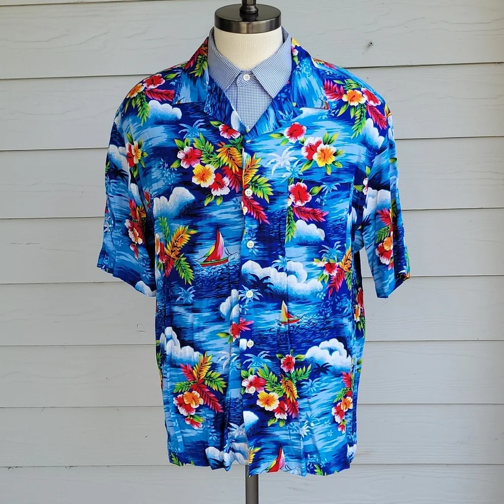 POLO RALPH LAUREN‎ Caldwell Vintage Blue Pink Floral Beach XL SS Hawaiian Shirt